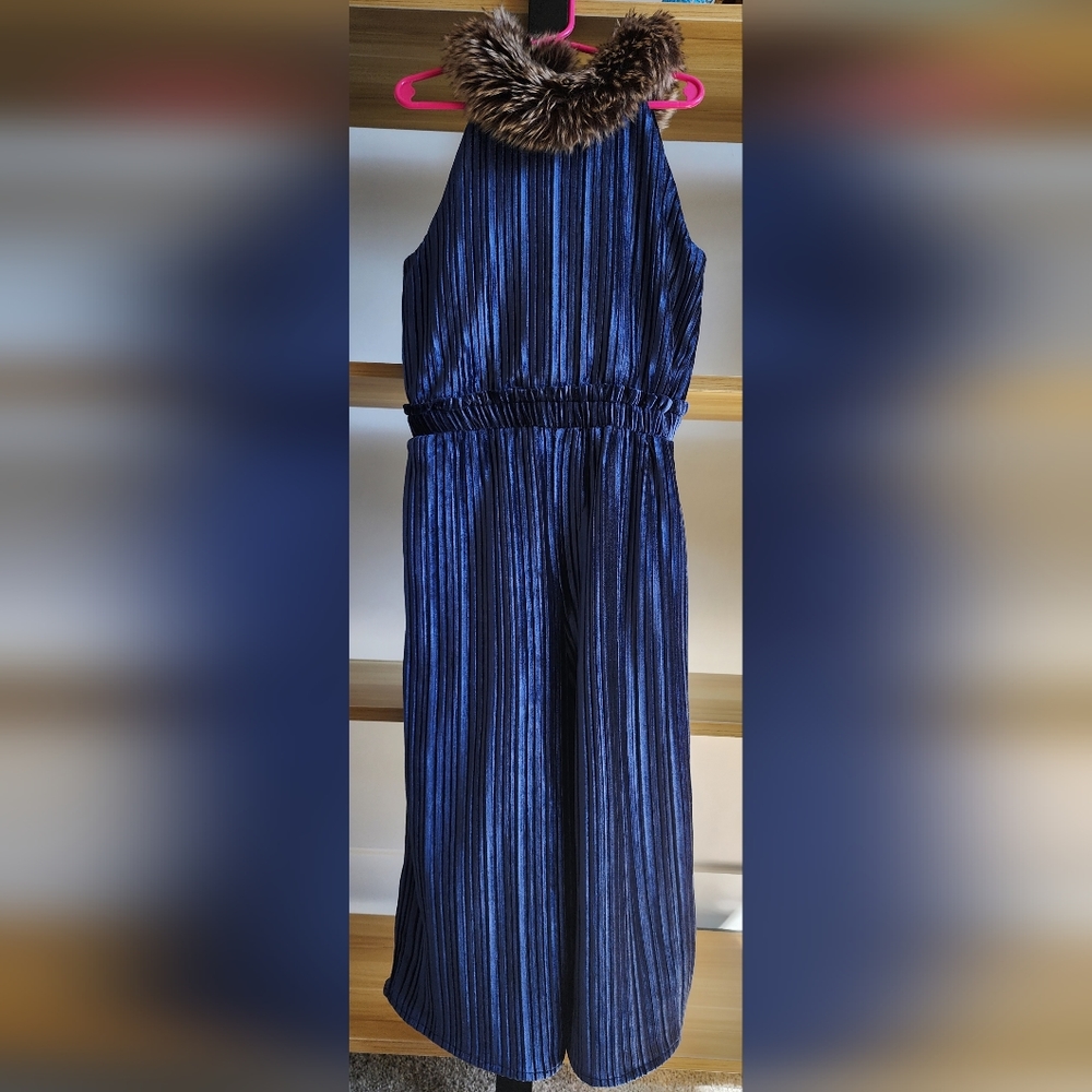 Janie and Jack Faux Fur Collar Velvet Jumpsuit